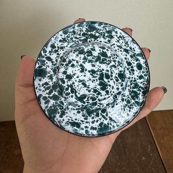 Vintage Reproduction White Green Child Size Granite Enamel Ware Tea cup & saucer - Picture 3 of 11